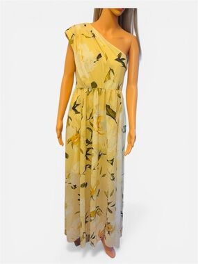 One-Shoulder Yellow Floral Maxi Dress
